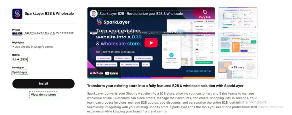 Dashboard view of Spark Layer B2B & Wholesale platform showcasing seamless business-to-business ordering and wholesale management tools